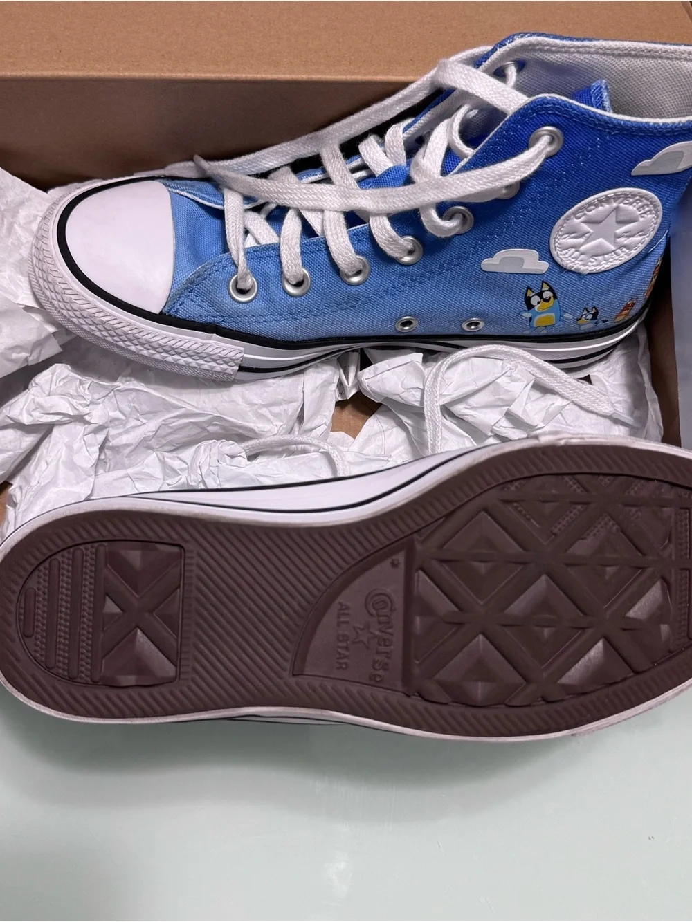 Converse Kids Light Blue High-Top Sneakers with Cartoon Cloud Accent